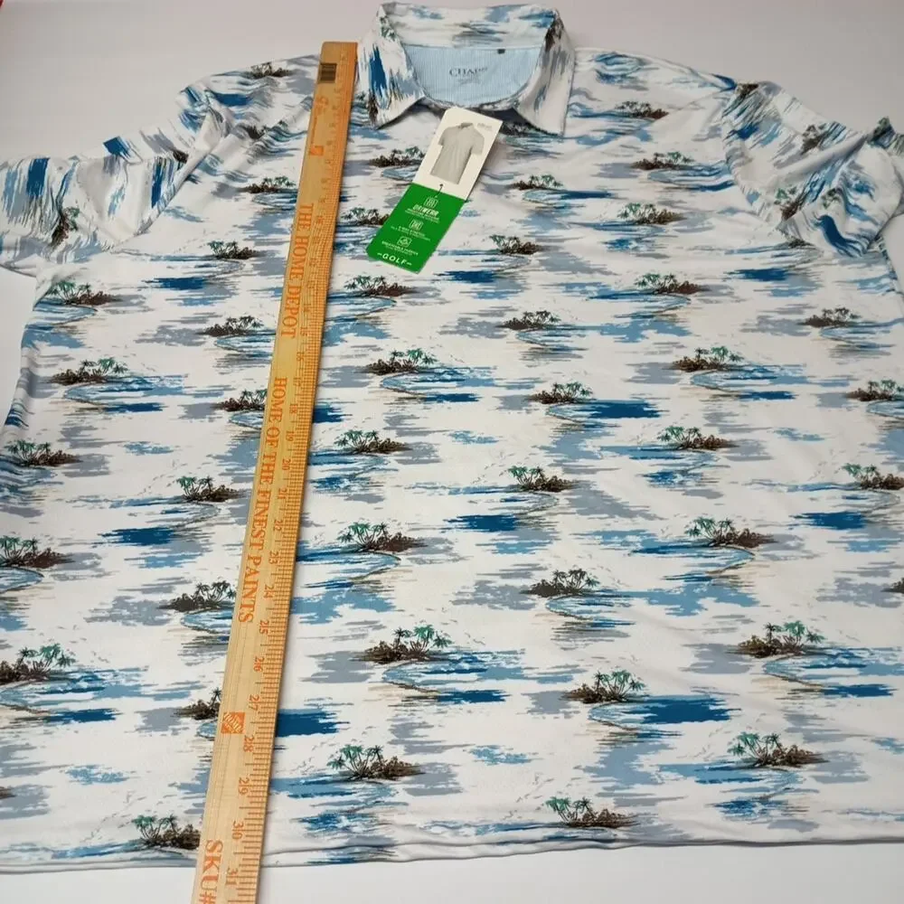 Chaps Printed Golf Polo Shirt Men's Size 3XL Bright White Stretch Moisture Wick‎